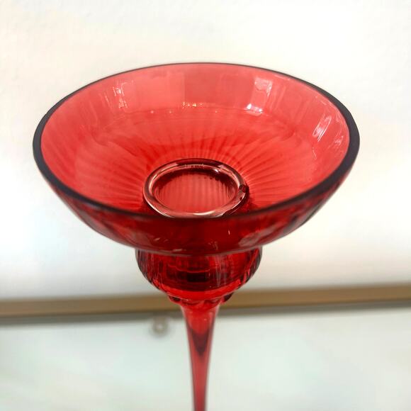 Artisan Handblown Glass Taper Candle Holder 11" Holiday Red Set of 2 NEW - Picture 3 of 8